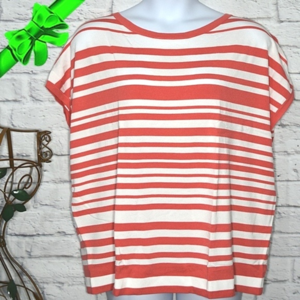 NWT Criss Cross Coral Stripe Sweater Top Sz 20 #6S - Picture 3 of 8